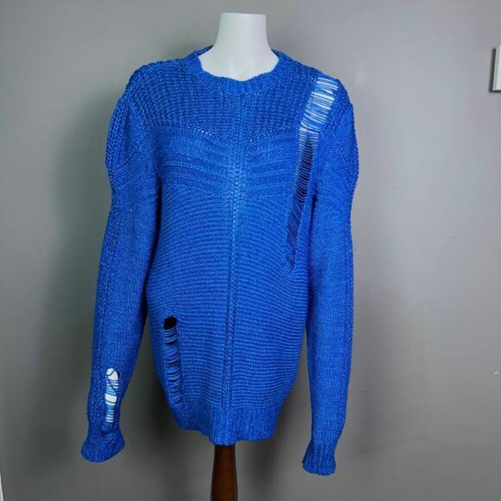 Diesel sweater women's large electric blue net knit Italy distressed Grunge